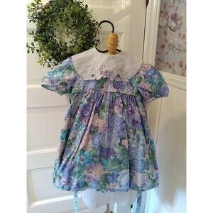 Girls Peaches’n Cream Dress Floral Bug Collar  Sz 4T Retro Vintage